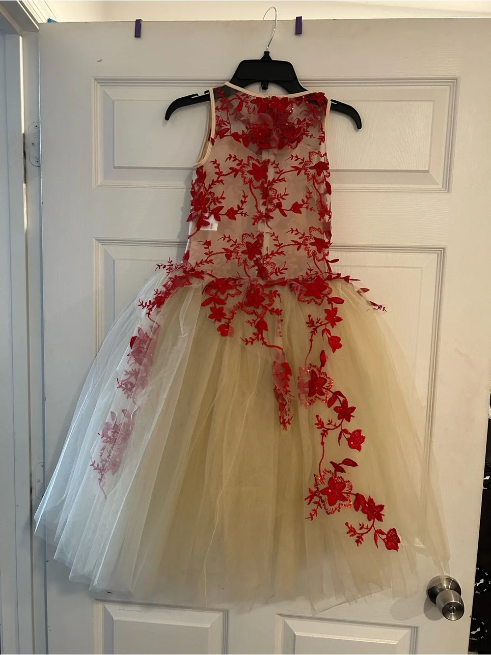 Nude and Red Floral Tulle Party Dress for Girls by